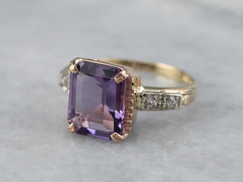 heirloom diamond engagement ring for women-Two Tone Amethyst and Diamond Ring