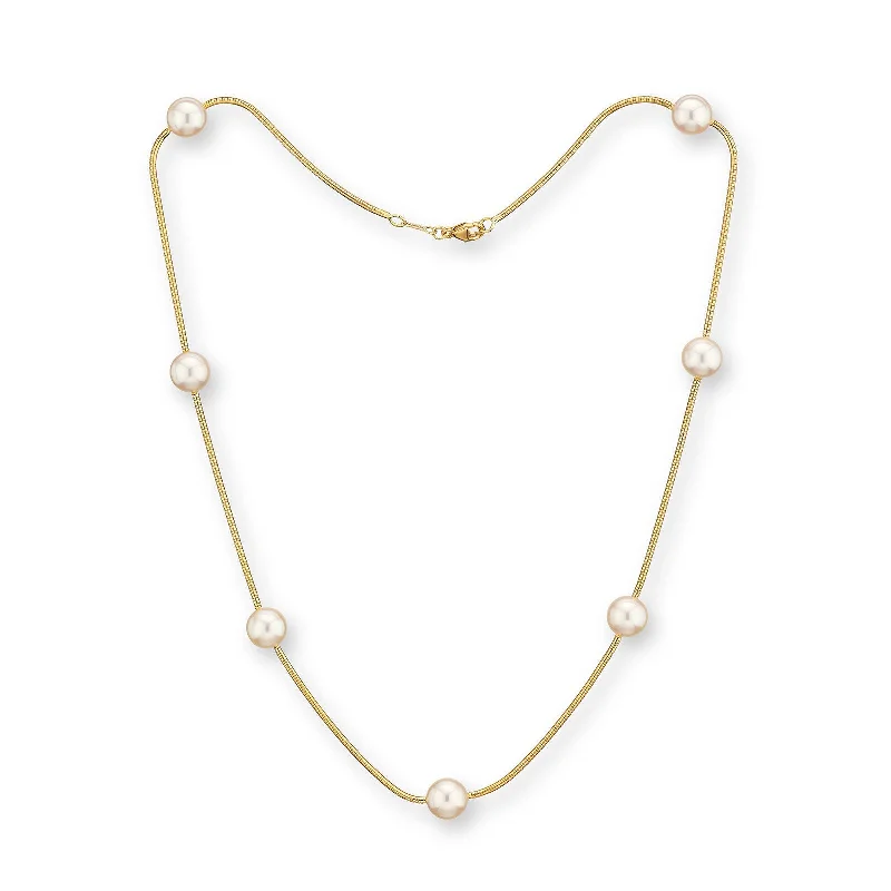 opal ladies necklace-Silk Akoya Cultured Pearl Station Necklace