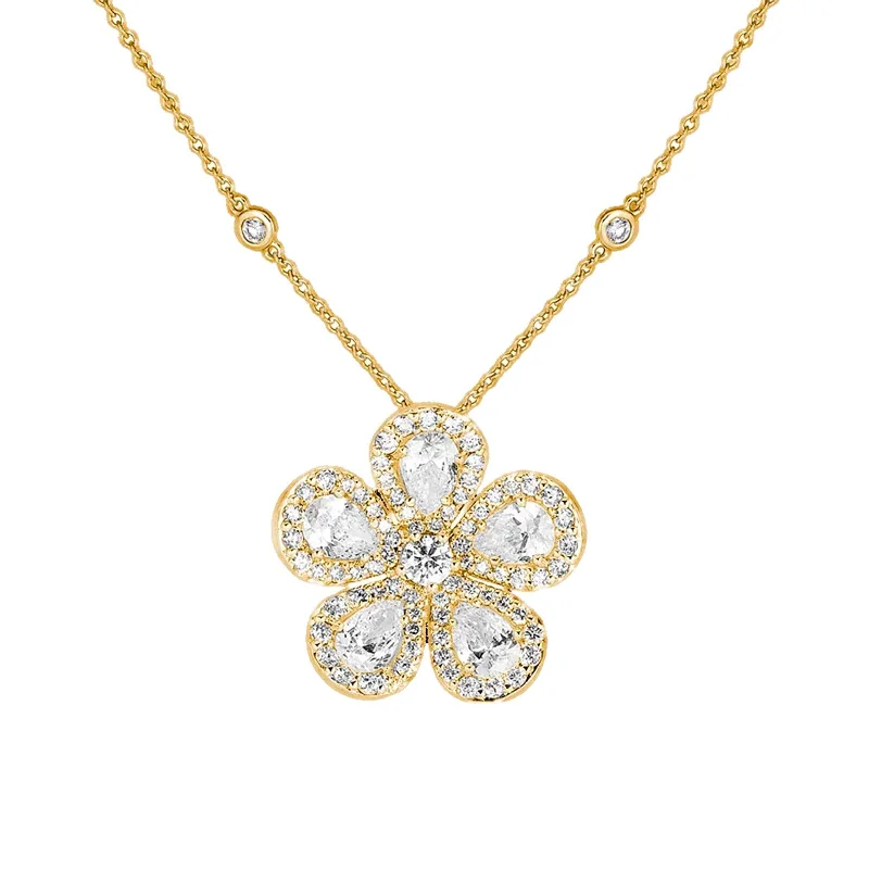 white gold ladies necklace-Classic Flower Necklace with Diamonds