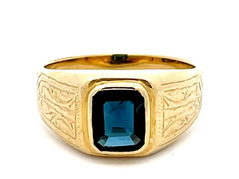 floral halo ladies ring-Rectangular Blue Sapphire Ring in 18k Yellow Gold