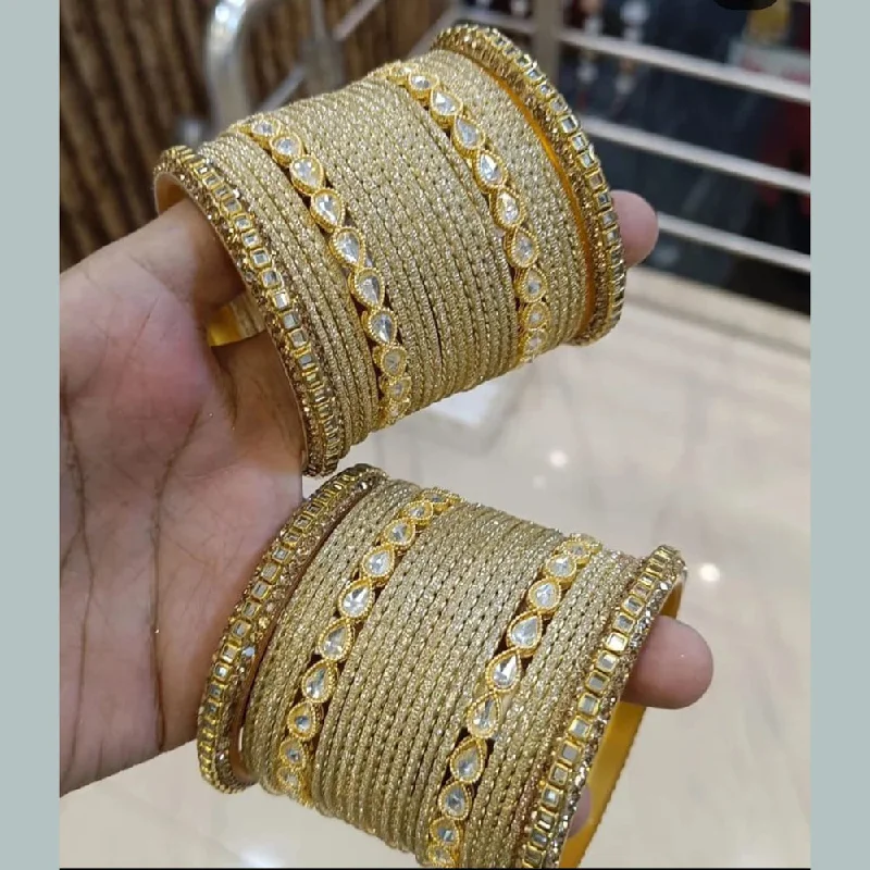 oversized chunky ladies bracelet-Manisha Jewellery Gold Plated Kundan Bangles Set