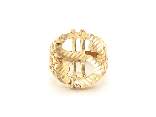 luxury bridal ladies ring-Mens Gold Dollar Sign Nugget Ring in 14k Yellow Gold