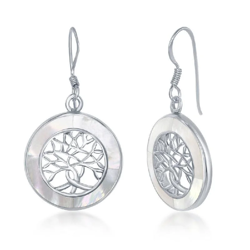 artistic handmade ladies earrings-Sterling Silver Small Tree of Life Round earrings - MOP