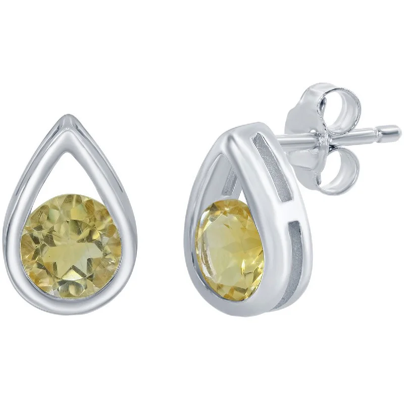 platinum diamond ladies earrings-Classic Women's Earrings - Pearshape with Round November Birthstone Citrine | D-7209