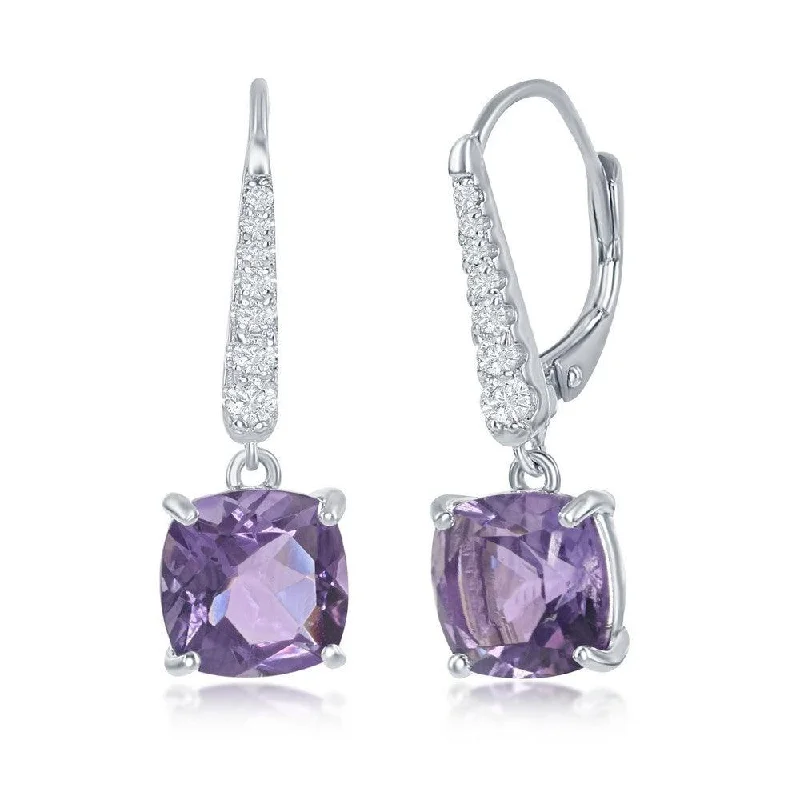 modern geometric ladies earrings-Sterling Silver Four Prong Amethyst Earrings