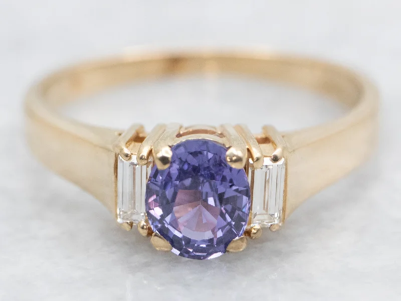 floral design engagement ring for women-Purple Sapphire and Diamond Ring