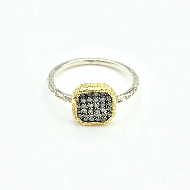 two-tone ladies ring-Sterling Silver and Gold with Diamonds Ring