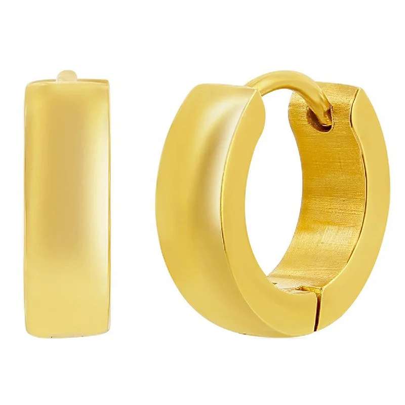 minimalist ladies earrings-Blackjack Women's Earrings - Gold Plated Steel 13mm Polished Huggie Hoop | SA-6082