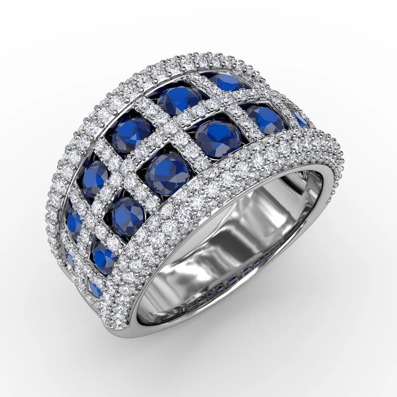 classic engagement ring for women-Bold and Beautiful Sapphire and Diamond Ring R1541S