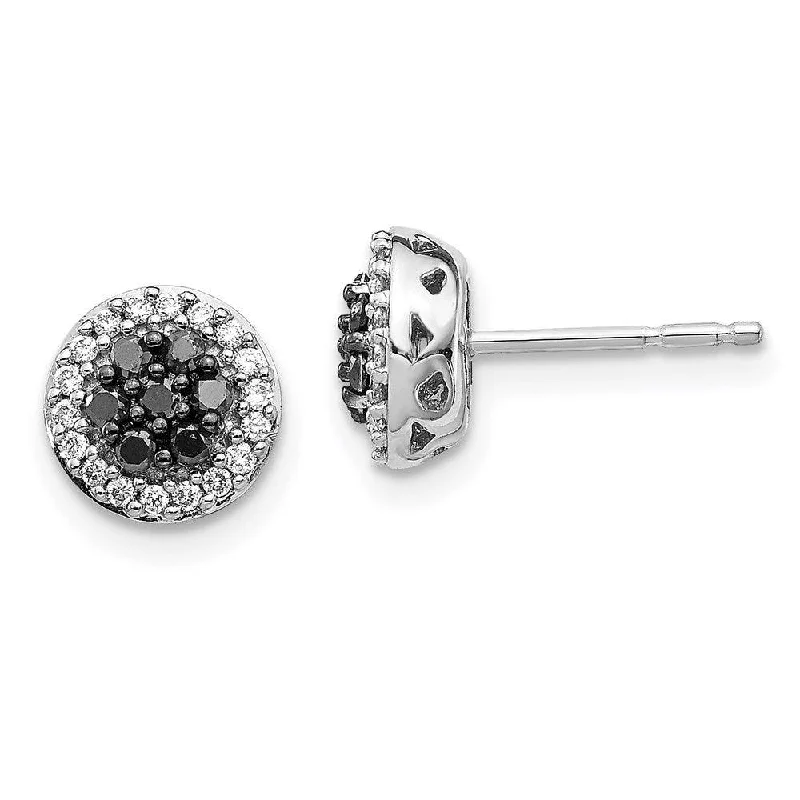 floral design ladies earrings-14k White Gold Black/White Diamond Earrings