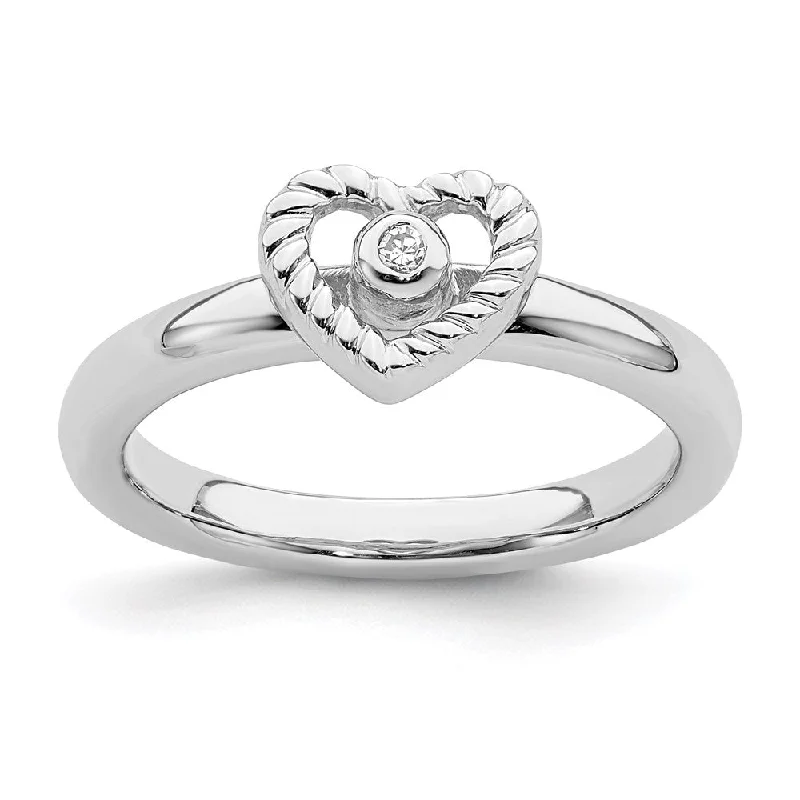 filigree engagement ring for women-Sterling Silver Stackable Expressions Heart Diamond Ring | QSK345