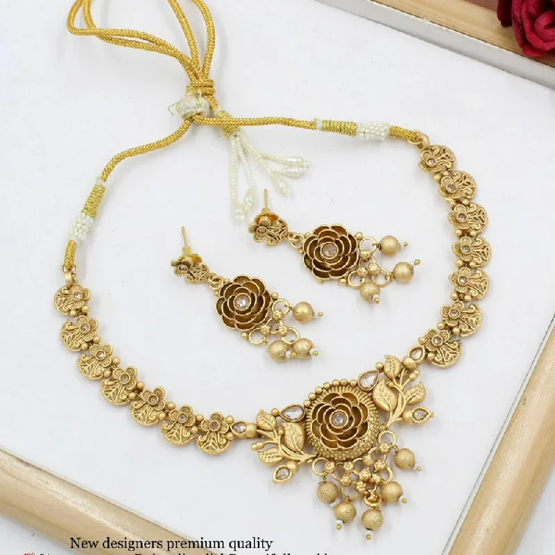 nature-inspired ladies necklace-Manisha Jewellery Pota Stone Gold Plated  Necklace Set