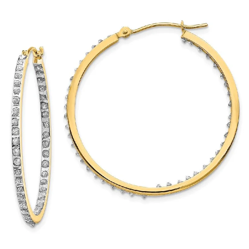 big hoop ladies earrings-14k Diamond Fascination Round Hinged Hoop Earrings