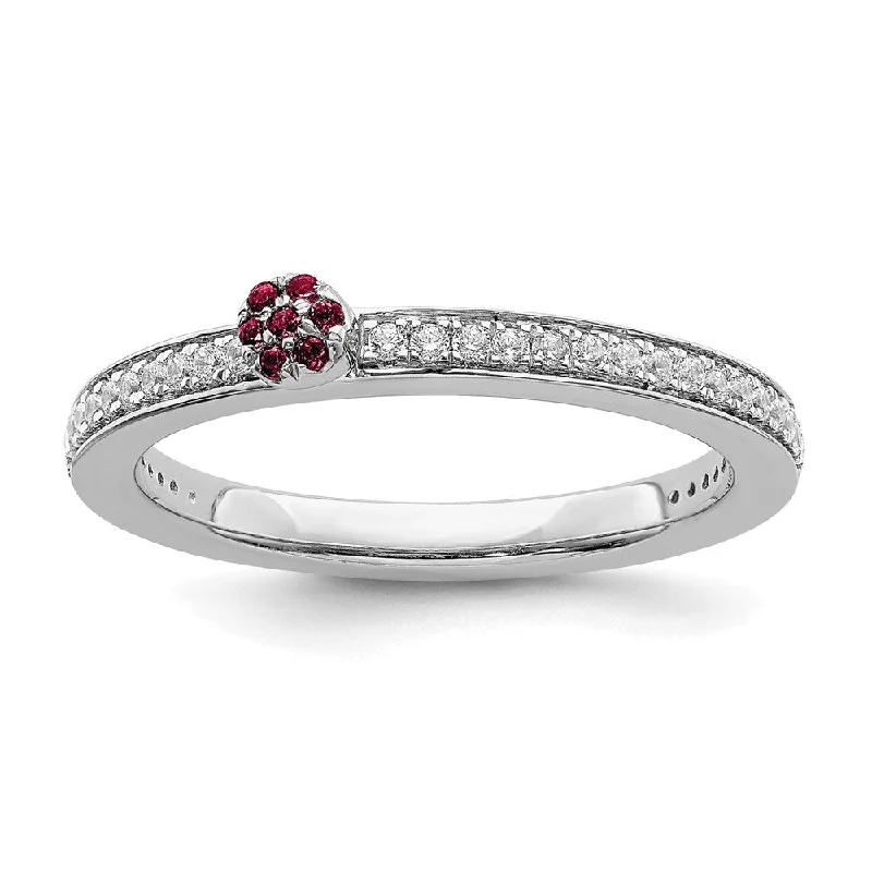 celestial galaxy engagement ring for women-14k White Gold Stackable Expressions Created Ruby and Diamond Ring | SK2082