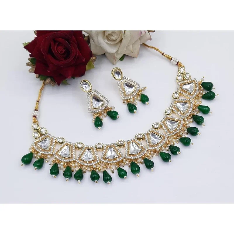 silver ladies necklace-Akruti Collection Gold Plated Crystal Stone Necklace Set-11712320GR