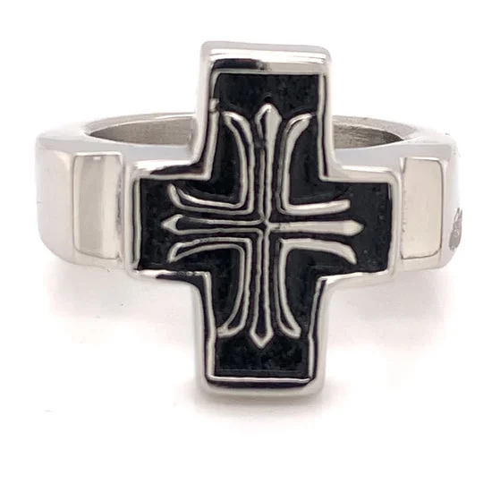 antique finish ladies ring-Polished Black Enamel Cross Stainless Steel Ring / CRC2014