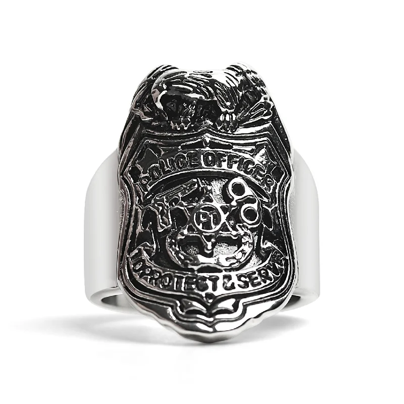 brushed metal ladies ring-Police officer Stainless Steel Ring / MCR4104