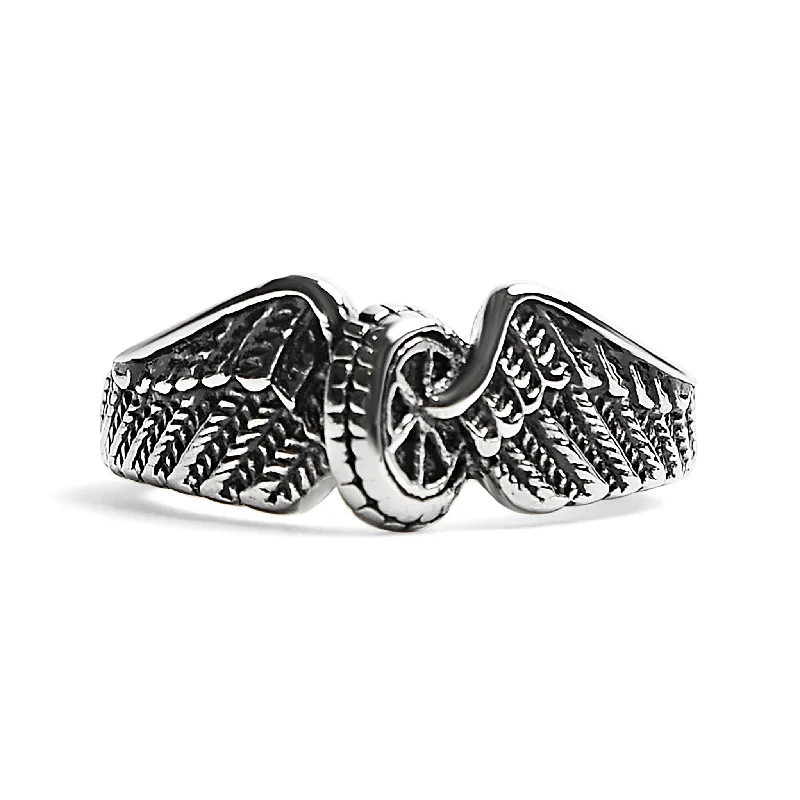 heart-shaped ladies ring-Stainless Steel Polished Winged Wheel Ring / SCR0238