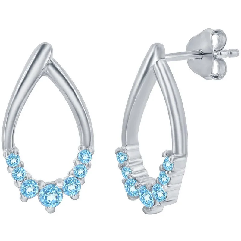 oval-shaped ladies earrings-Classic Women's Earrings - Sterling Silver Swiss Blue Topaz Stone Pearshaped | D-8294