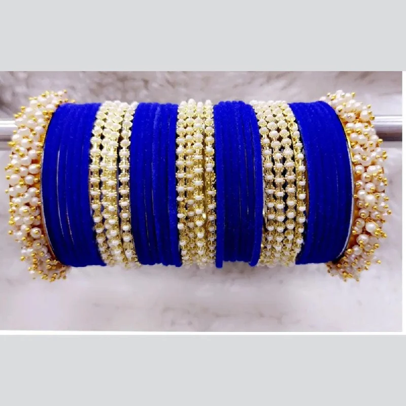 bridal stack ladies bracelet-Kavita Art Gold Plated Pearls And Velvet Bangles Set