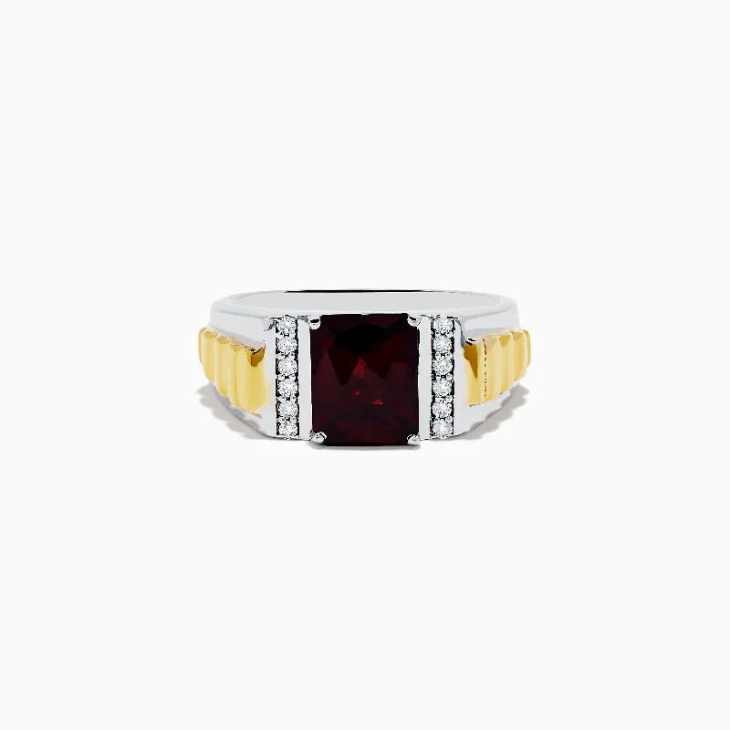 black diamond engagement ring for women-Men's 925 Sterling Silver Garnet and Diamond Ring