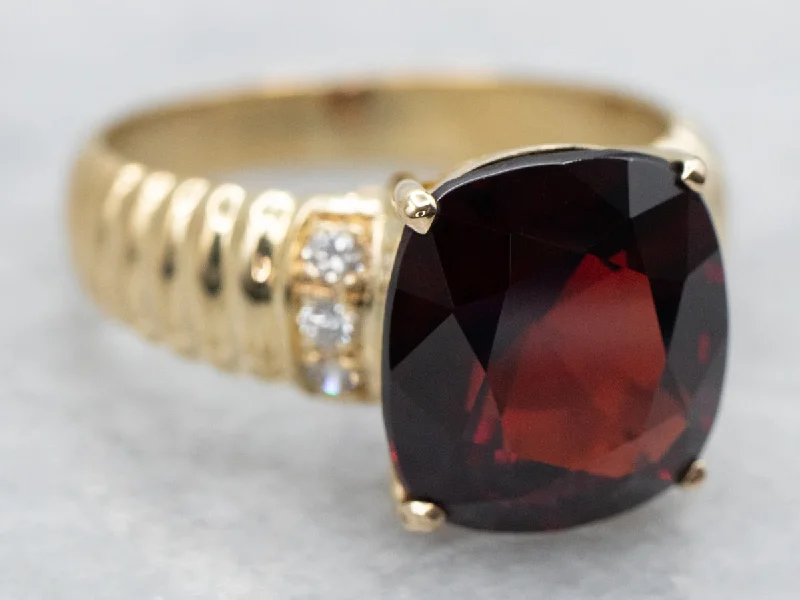 minimalist gold engagement ring for women-Garnet Ring and Diamond Ring