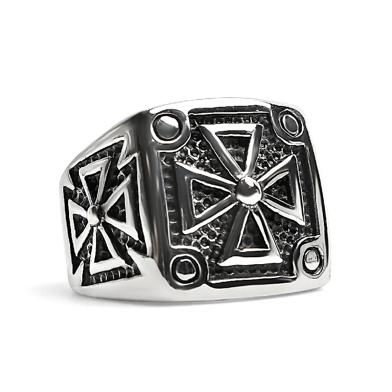 custom engraving ladies ring-Stainless Steel Polished Maltese Cross Signet Ring / SCR1004