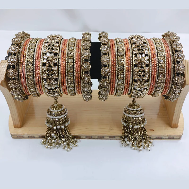 feather motif ladies bracelet-Lucentarts Jewellery Gold Plated Kundan Stone Bangles Set