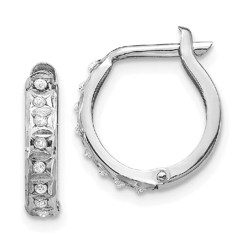 crescent moon ladies earrings-14k White Gold Diamond Fascination Round Hinged Hoop Earrings