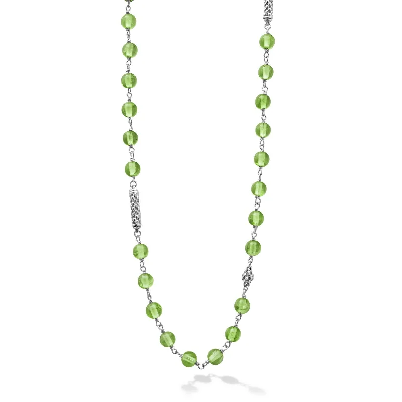 angel halo diamond ladies necklace-Long Peridot Beaded Necklace