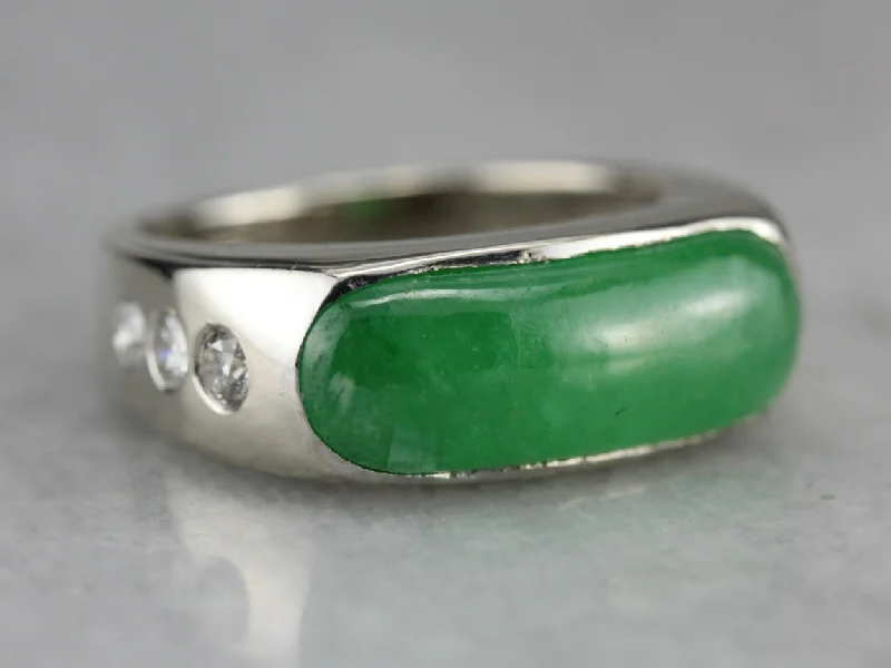 handcrafted bohemian engagement ring for women-Jade and Diamond Ring