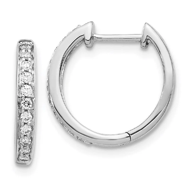 elegant wedding ladies earrings-14k White Gold Diamond Complete Hinged Hoop Earrings