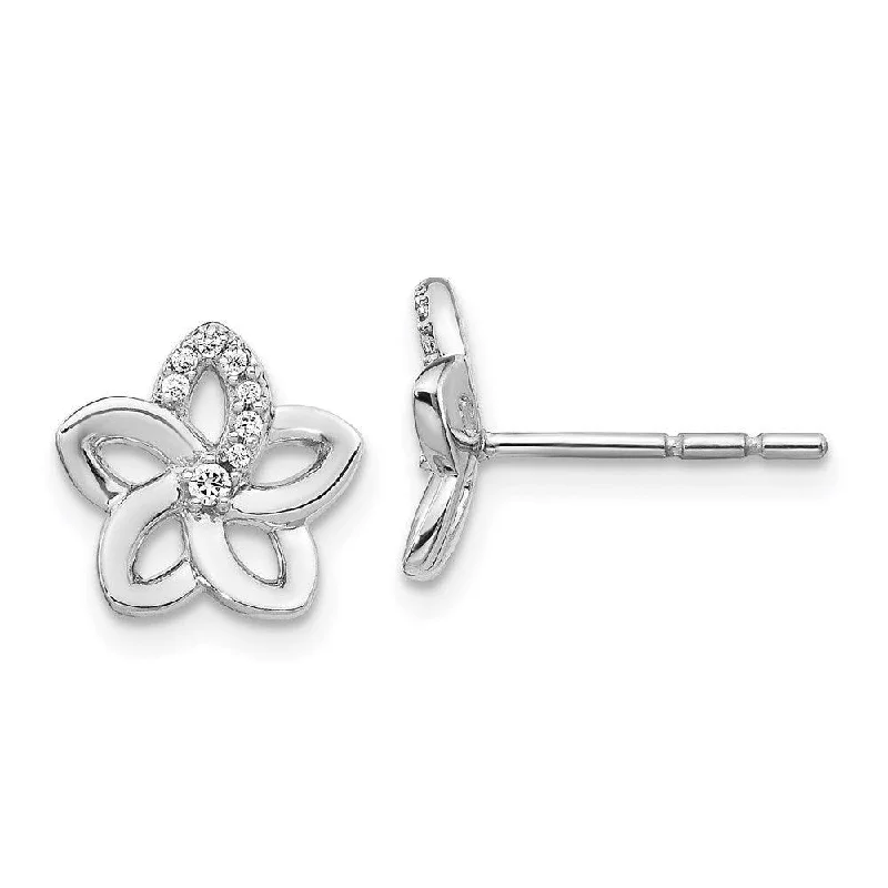 fine jewelry ladies earrings-14k White Gold Diamond Flower Earrings