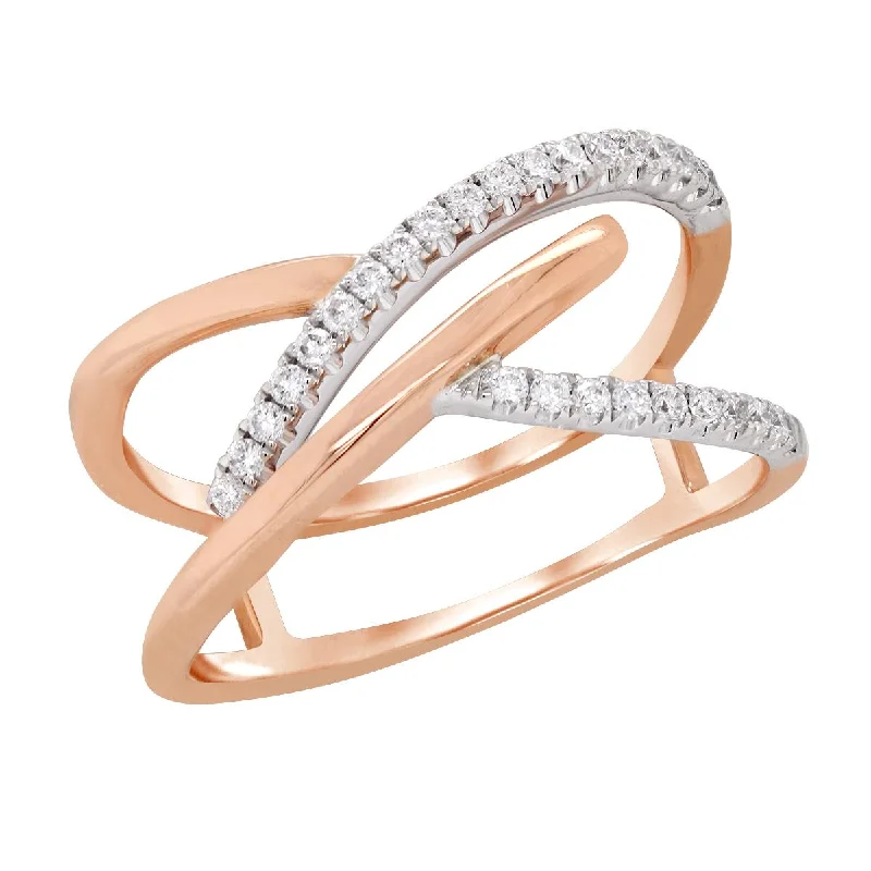 two-tone ladies ring-TWO-TONE SPLIT SHANK FASHION RING WITH 29 ROUND DIAMONDS, .23 CT TW