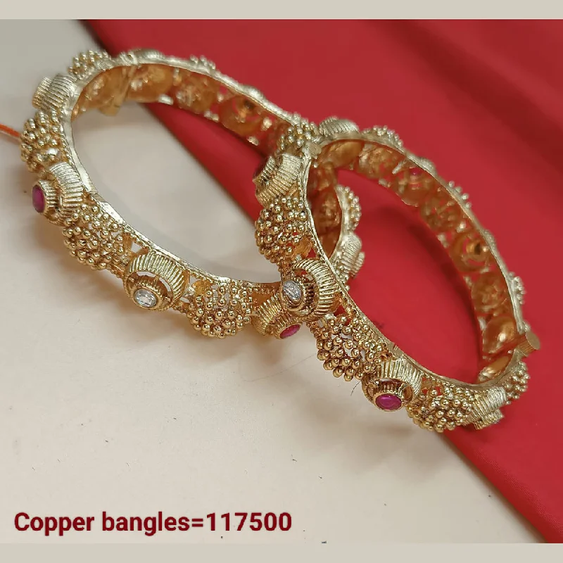 adjustable slider ladies bracelet-Padmawati Bangles Gold Plated Pota Stone Bangles Set