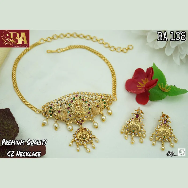 zodiac sign ladies necklace-Diksha Collection Gold Plated Pota Stone Necklace Set