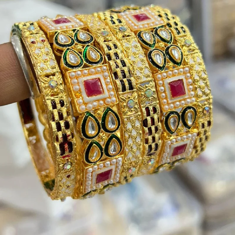 cuff bangle ladies bracelet-Pooja Bangles Gold Plated  Kundan Stone And Meenakari Bangle Set