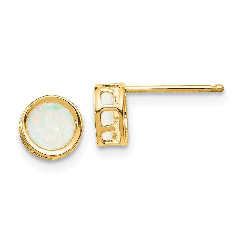 wedding bridal ladies earrings-14k 5mm Bezel Opal Stud Earrings