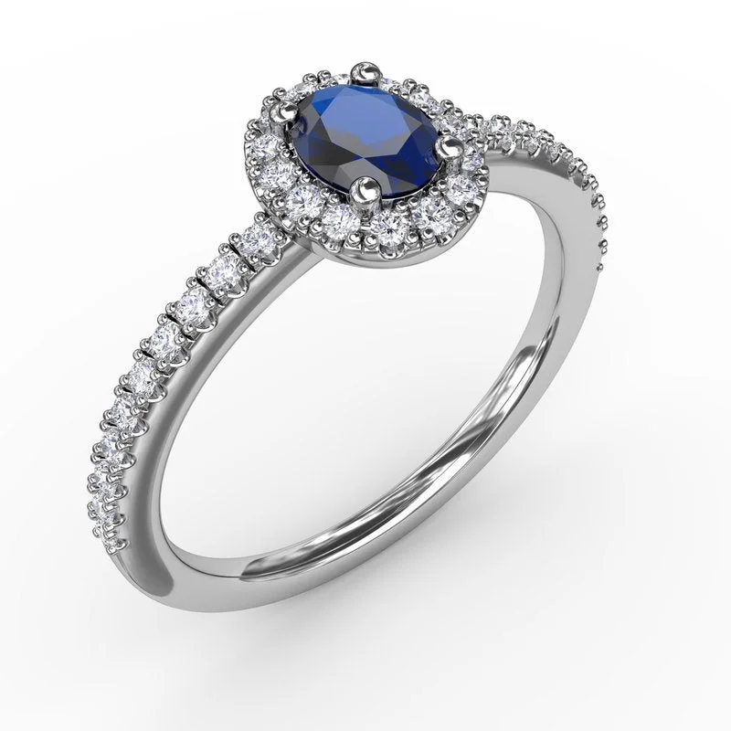 sapphire engagement ring for women-Classic Halo Sapphire and Diamond Ring R1646S