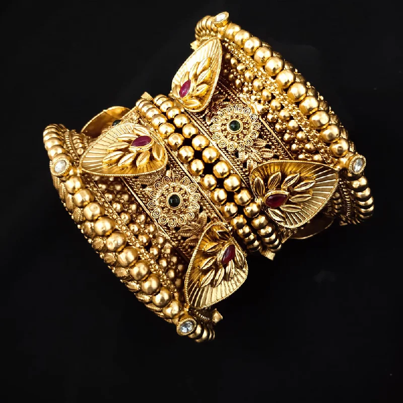 infinity ladies bracelet-Lucentarts Jewellery Gold Plated Kundan Stone Openable Bangles Set