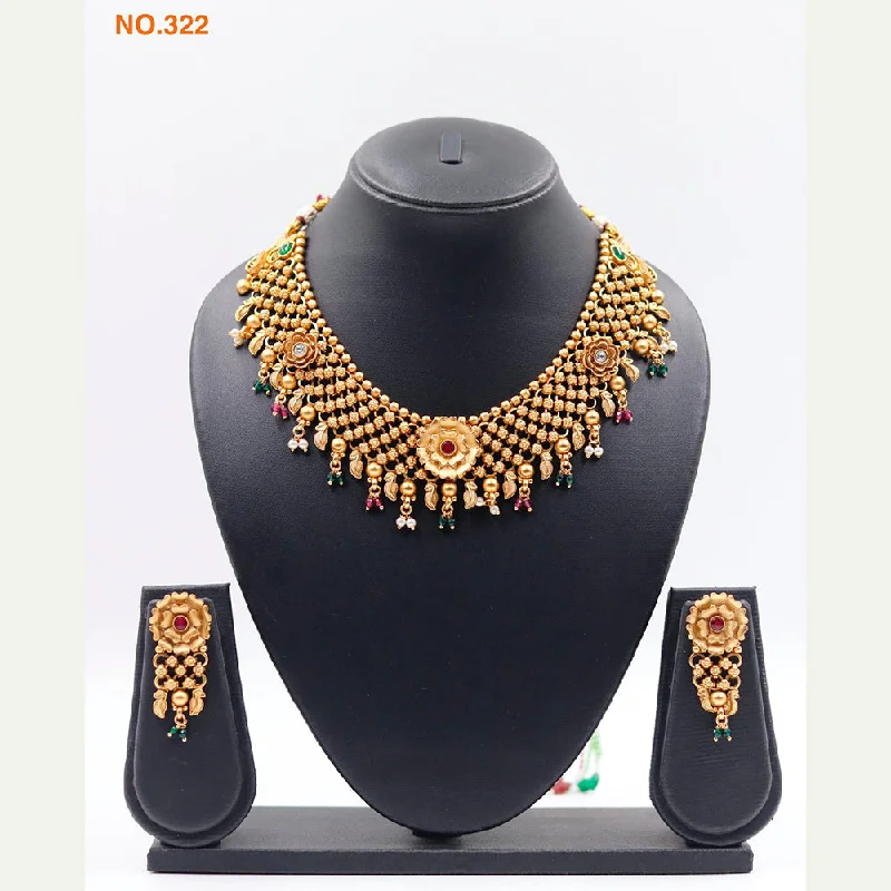 twisted rope ladies necklace-The Jangid Arts Gold Plated Pota Stone Necklace Set