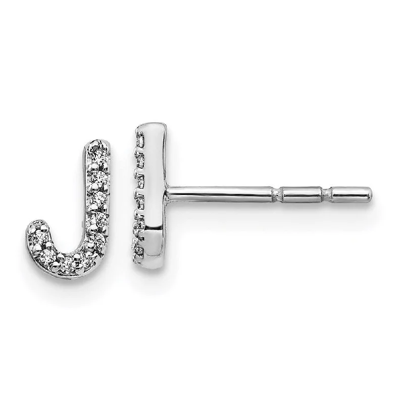 pearl ladies earrings-14k White Gold Diamond Initial J Earrings