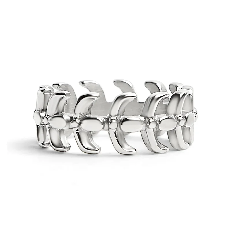 radiant-cut ladies ring-Detailed Spine Stainless Steel Ring / SCR3052