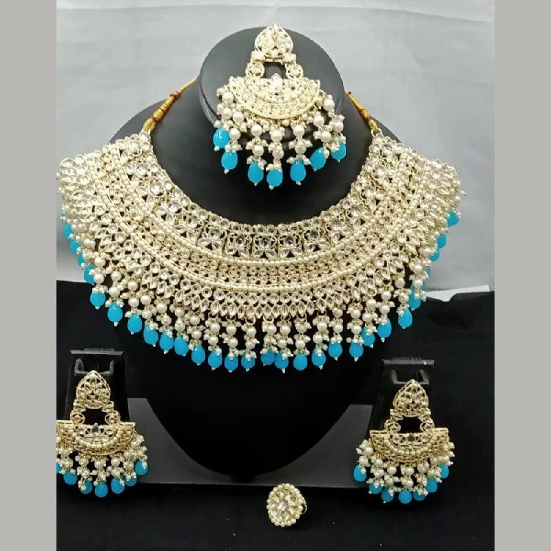 baroque pearl ladies necklace-Lucentarts Jewellery Gold Plated kundan & Beads Necklace Set