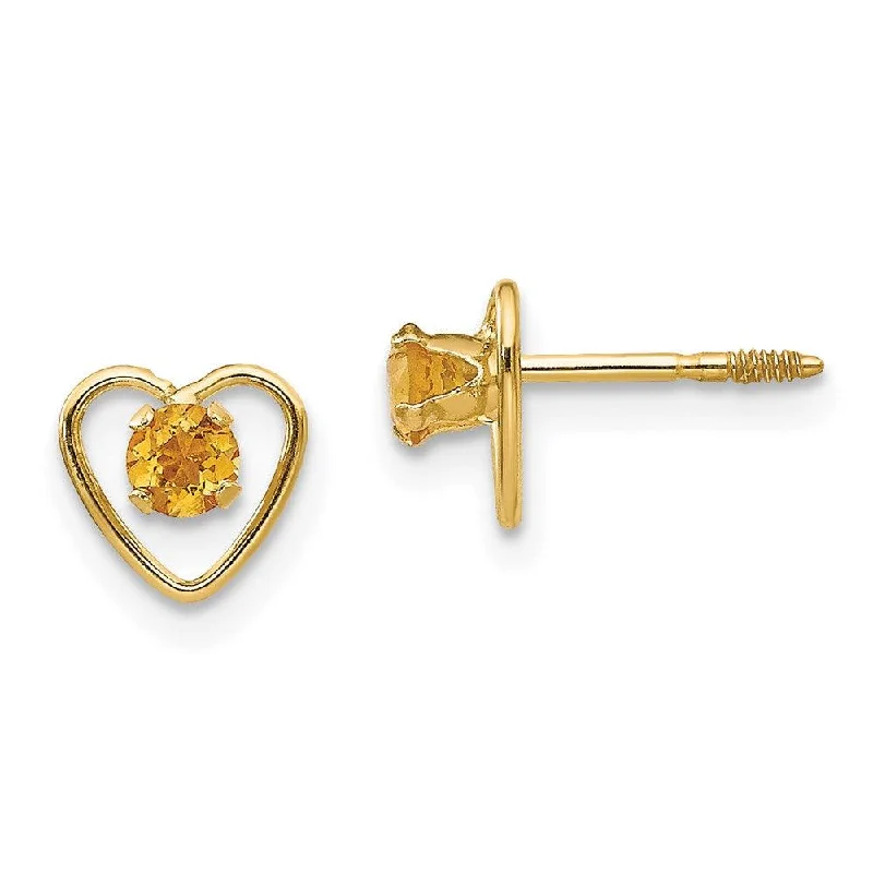 filigree drop ladies earrings-Madi K Kid's 14k  3mm Citrine Birthstone Heart Earrings