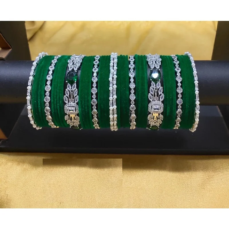 oval halo ladies bracelet-Akruti Collection Silver Plated AD And Velvet Bangle Set