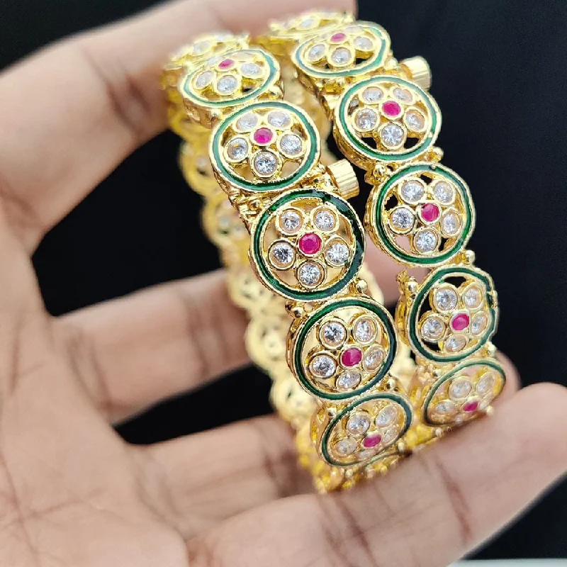 bold statement ladies bracelet-Jewel Addiction Gold Plated Kundan Openable Bangles Set