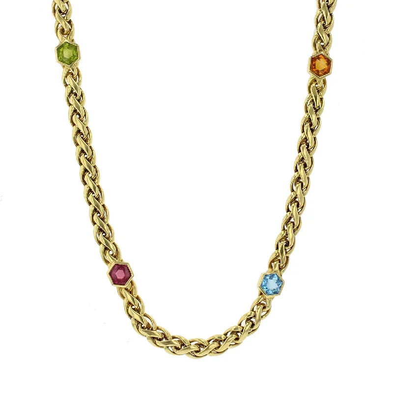 platinum ladies necklace-Topaz, Tourmaline, Peridot and Citrine Wheat Necklace