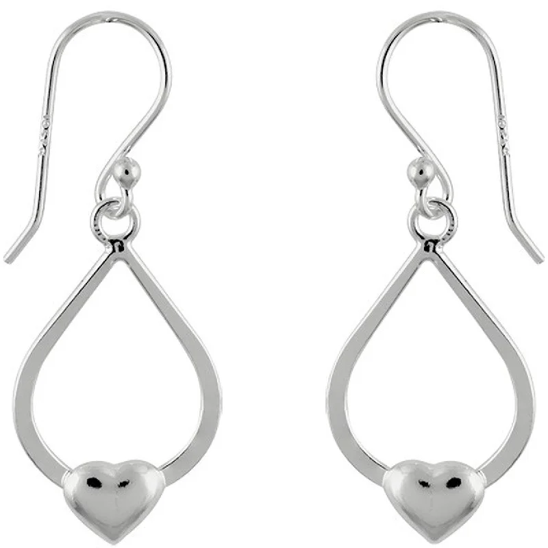 hammered metal ladies earrings-Classic Women's Earrings - Sterling Silver Teardrop with Heart on Bottom | A-2027