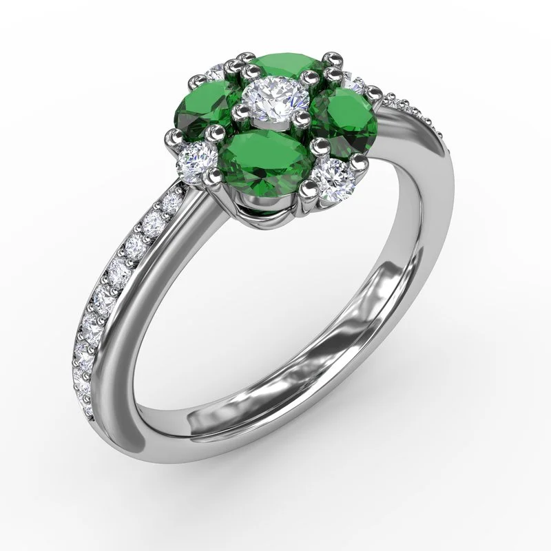 platinum engagement ring for women-Floral Emerald and Diamond Ring R1536E